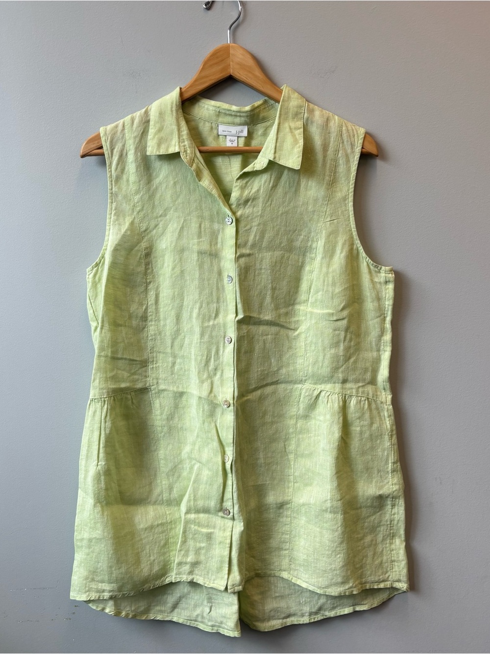 J Jill Love Linen Sleeveless Button-Front Tunic Top in Light Lime green - Picture 1 of 9